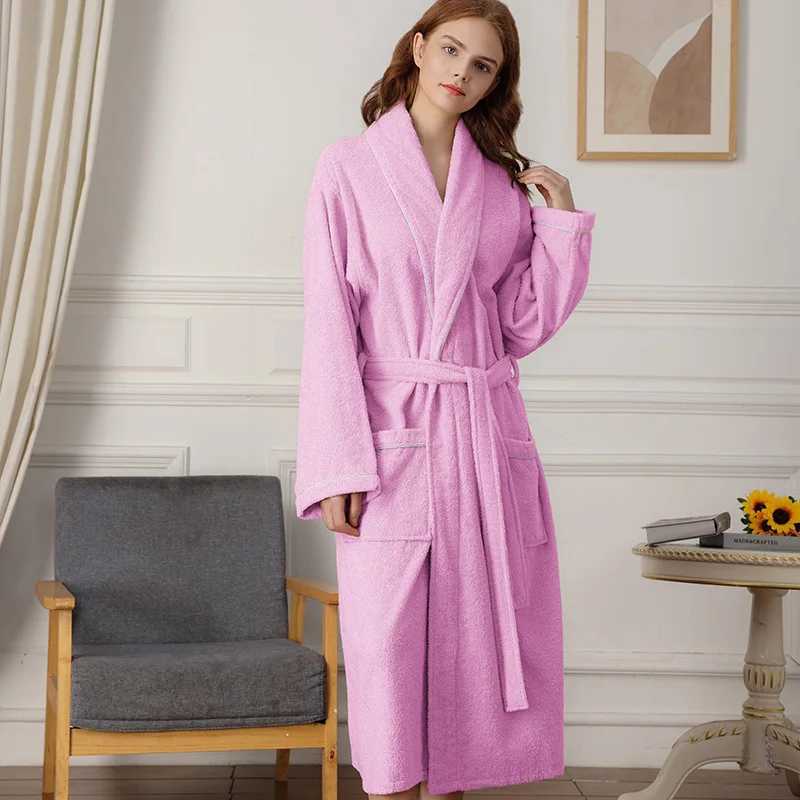 Spring towel bathroom mens 100% pure cotton Spwear kimono bathrobe unisex dress long shower Sp dress looped robe white W241023