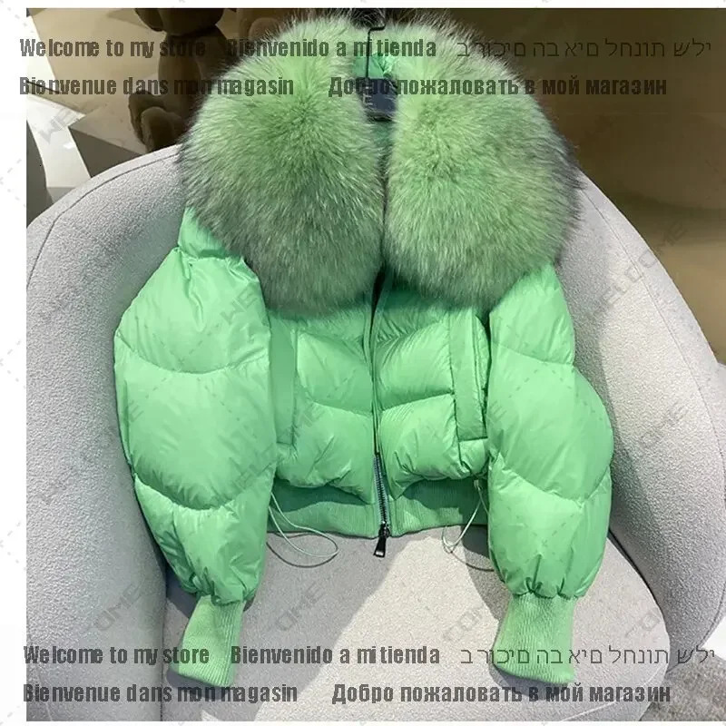 Winte Green Big Fur Collar Parka Duck Down Jacket Thick Warm Snow Parka Womens Loose Inflatable Jacket Womens Coat 241023