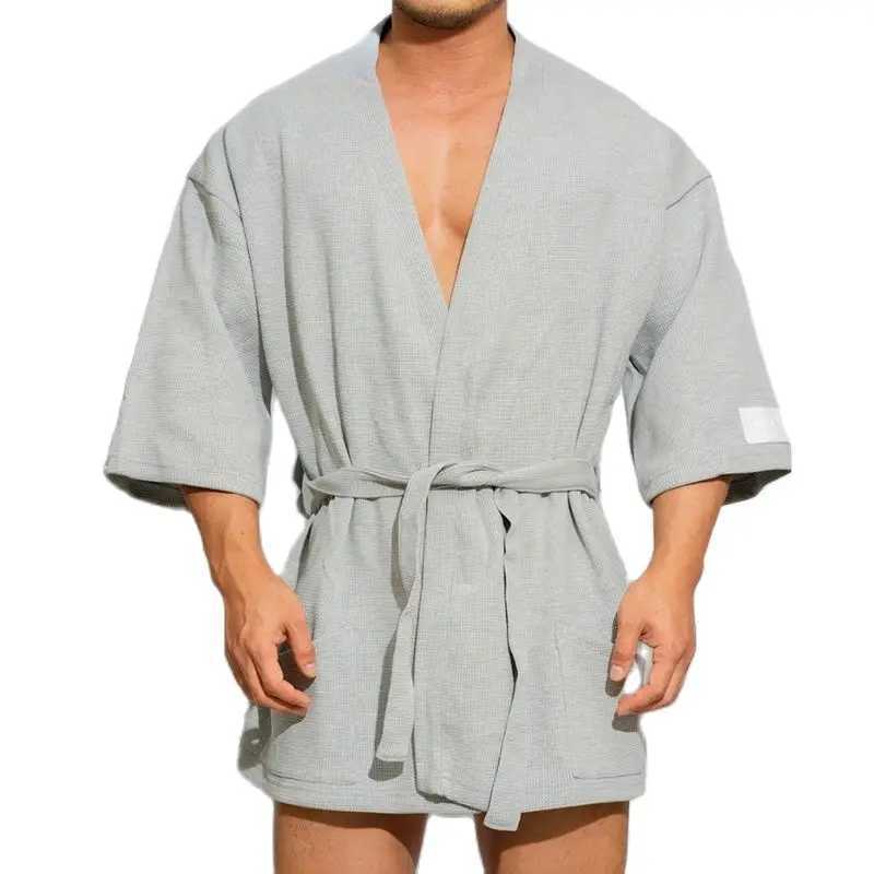 Mens Robe Bathrobe Kimono Cotton Roupao Masculino Casual Sleepwear Spwear Sexy Ropa De Dormir Underwear Solid Color Mens Clothing W241023