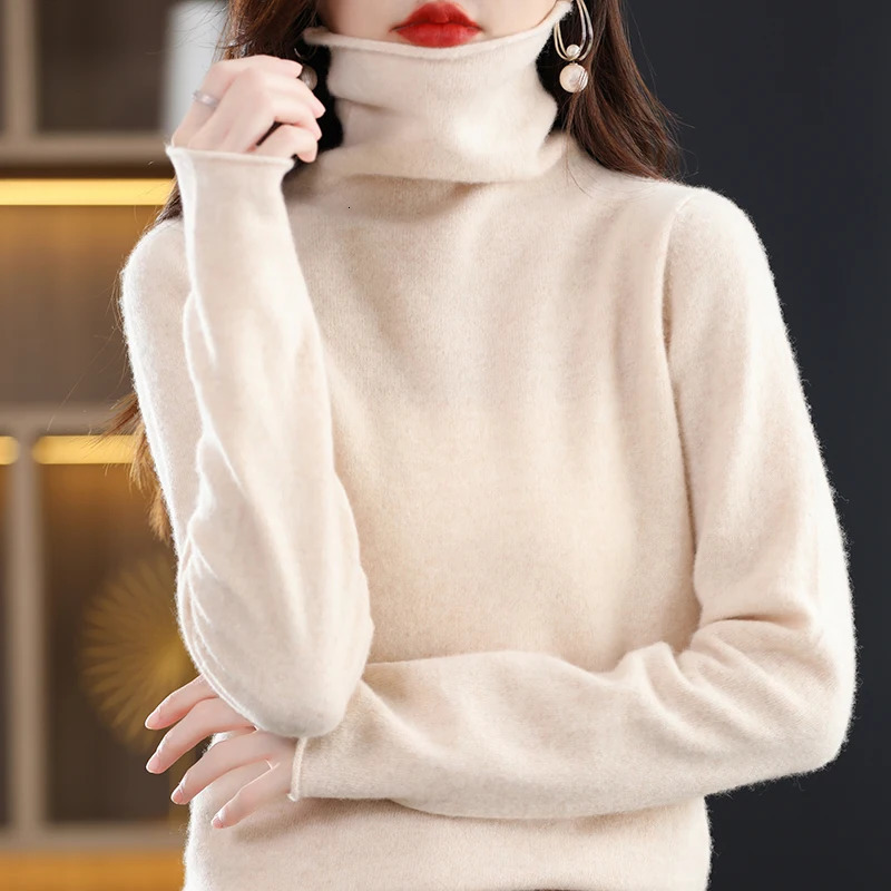 Tailor Sheep 100 Pure Merino Wool Cashmere Sweater Womens Turtleneck Pullover Casual Knit Top Autumn Winter Jacket Long Sleeve 241021
