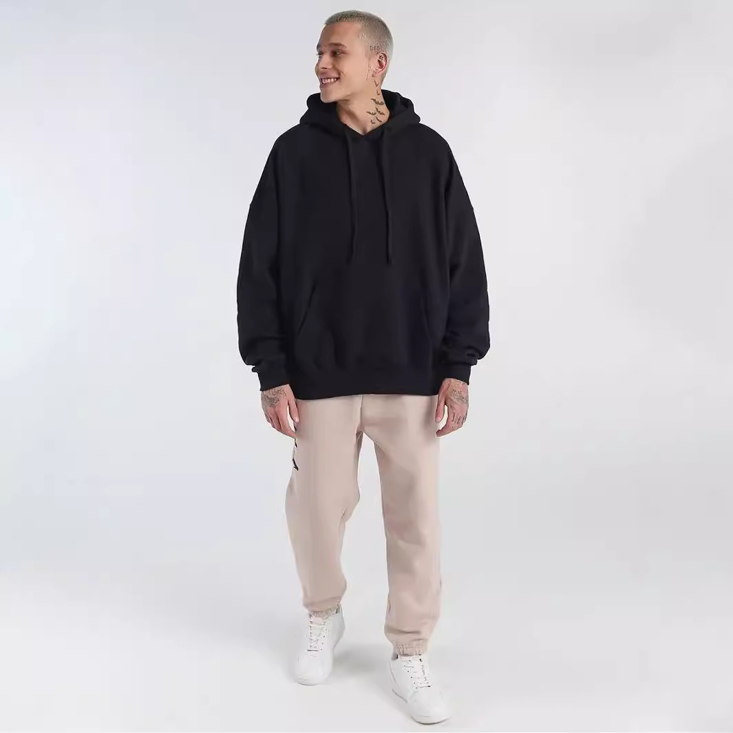 Men's hoodie, autumn and winter new plush thick hoodie, basic solid color versatile loose and trendy