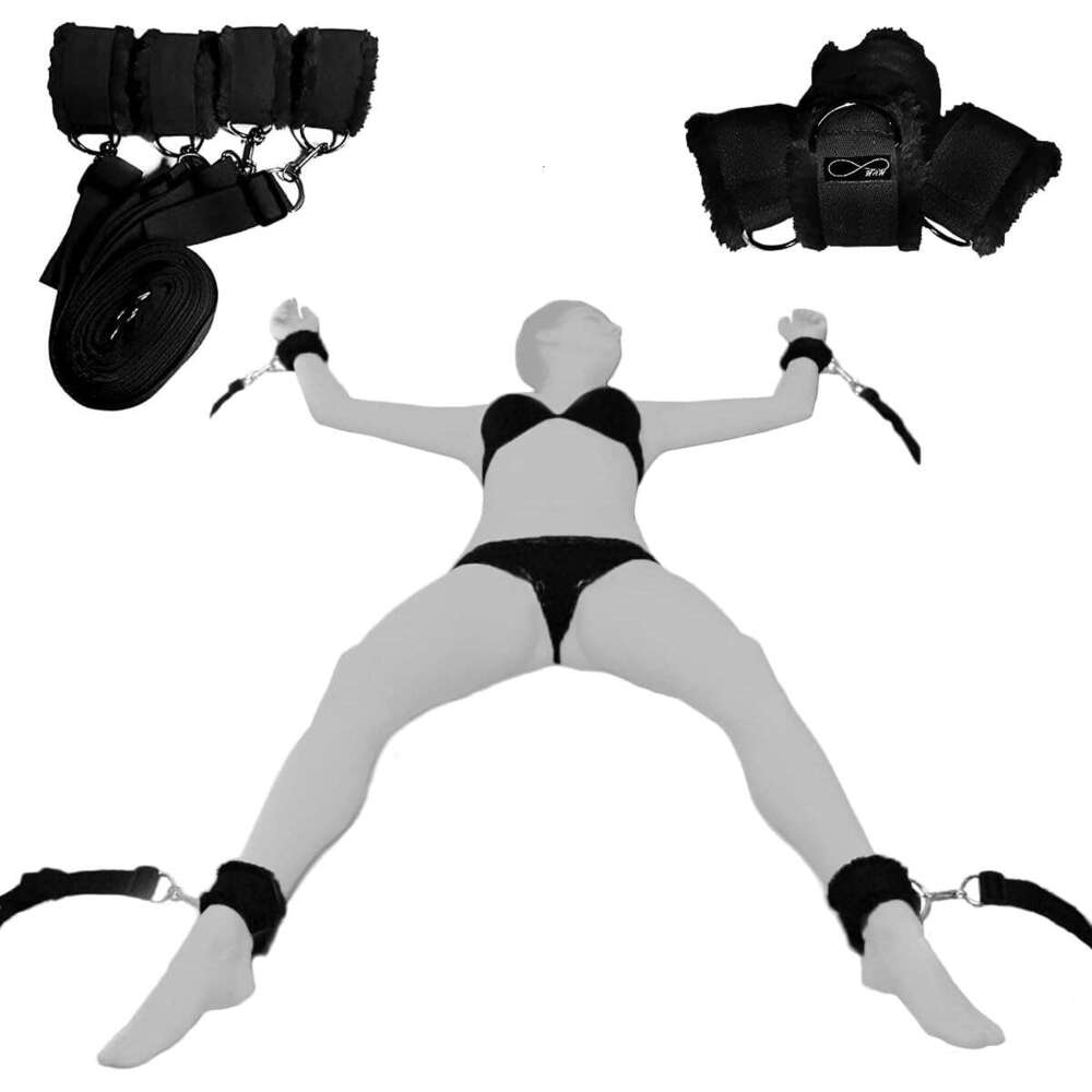 Bed Restraints for Sex with Adjustable Straps for Bondage and BDSM (Furry) - Black by HappyNHealthy