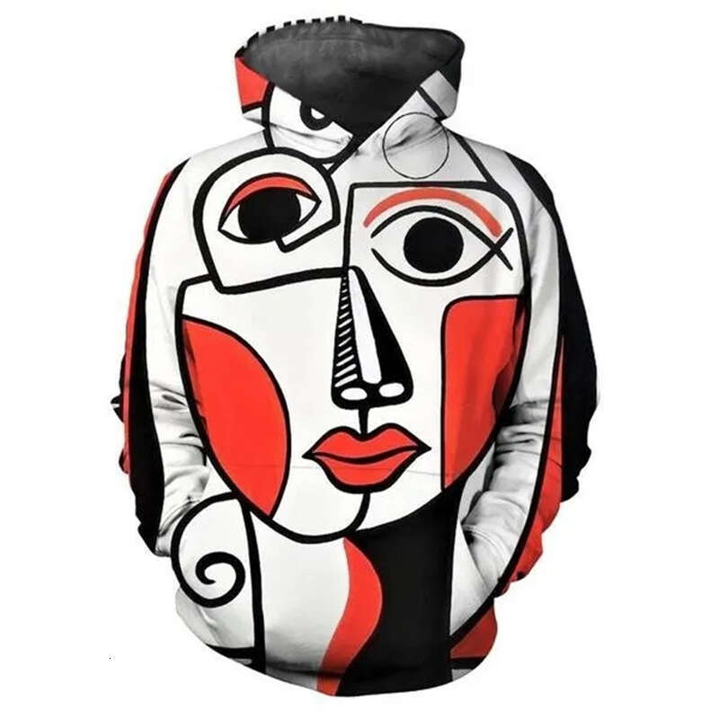 Abstract Face Art Pattern D Printing Hoodies Long Sleeve Oversize Pullover Hoodie Streetwear Men Clothes Autumn Swearshirt