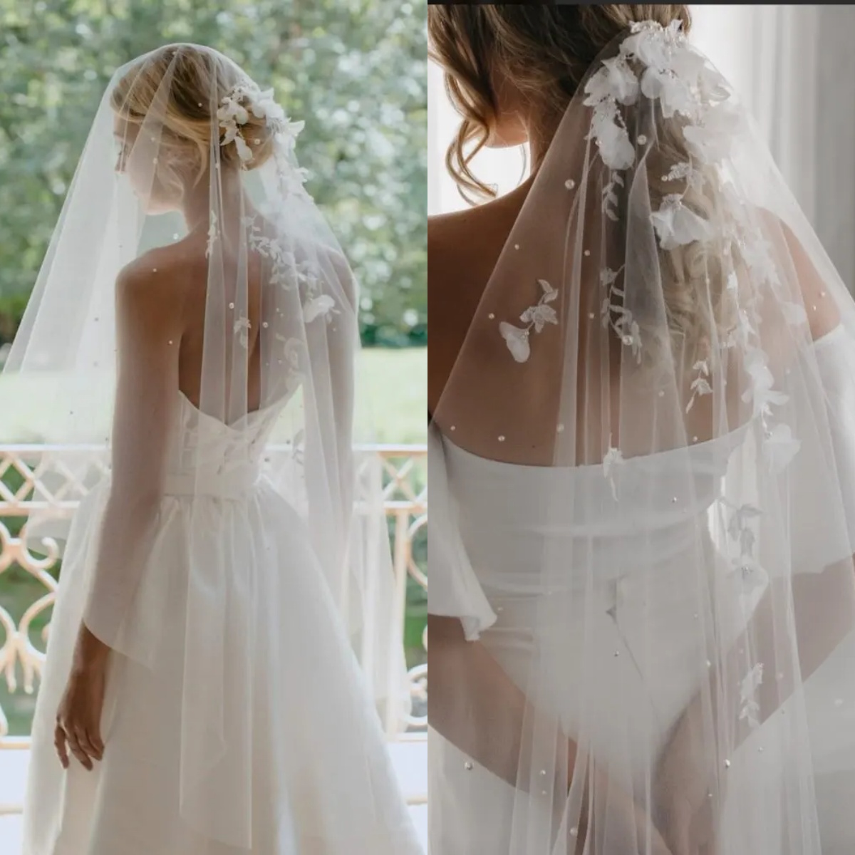 Princess Wedding Veils Pearls 3D Appliques Two Layer Chapel Length Bride Veil Applique Edge Custom Made Bridal Accessories