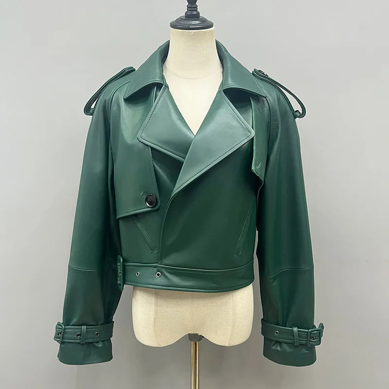 Womens genuine leather jacket womens sheepskin jacket Cropped jacket short genuine leather coat FG5796 241023