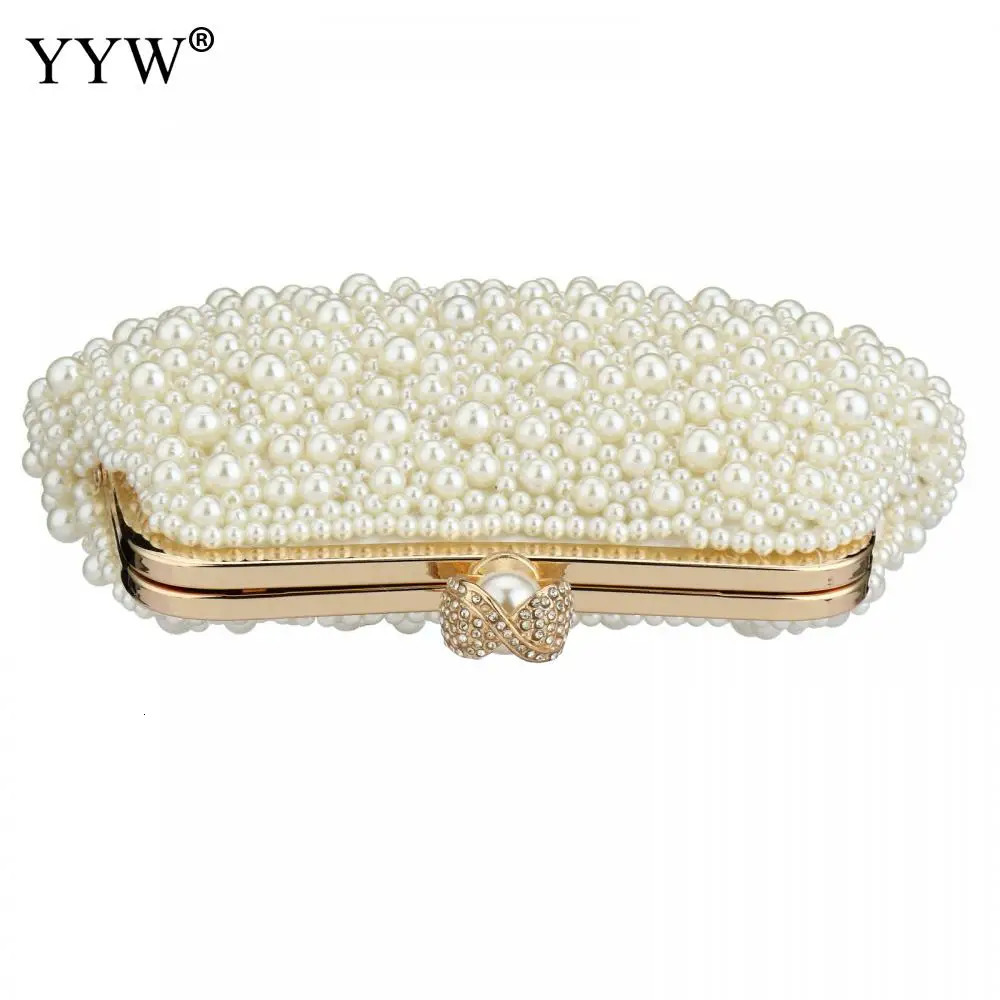 Evening Bags White Pearl Beaded Clutch Purse Party Bridal Wedding Shoulder Handbags er Bag Women Banquet Clutches 241022