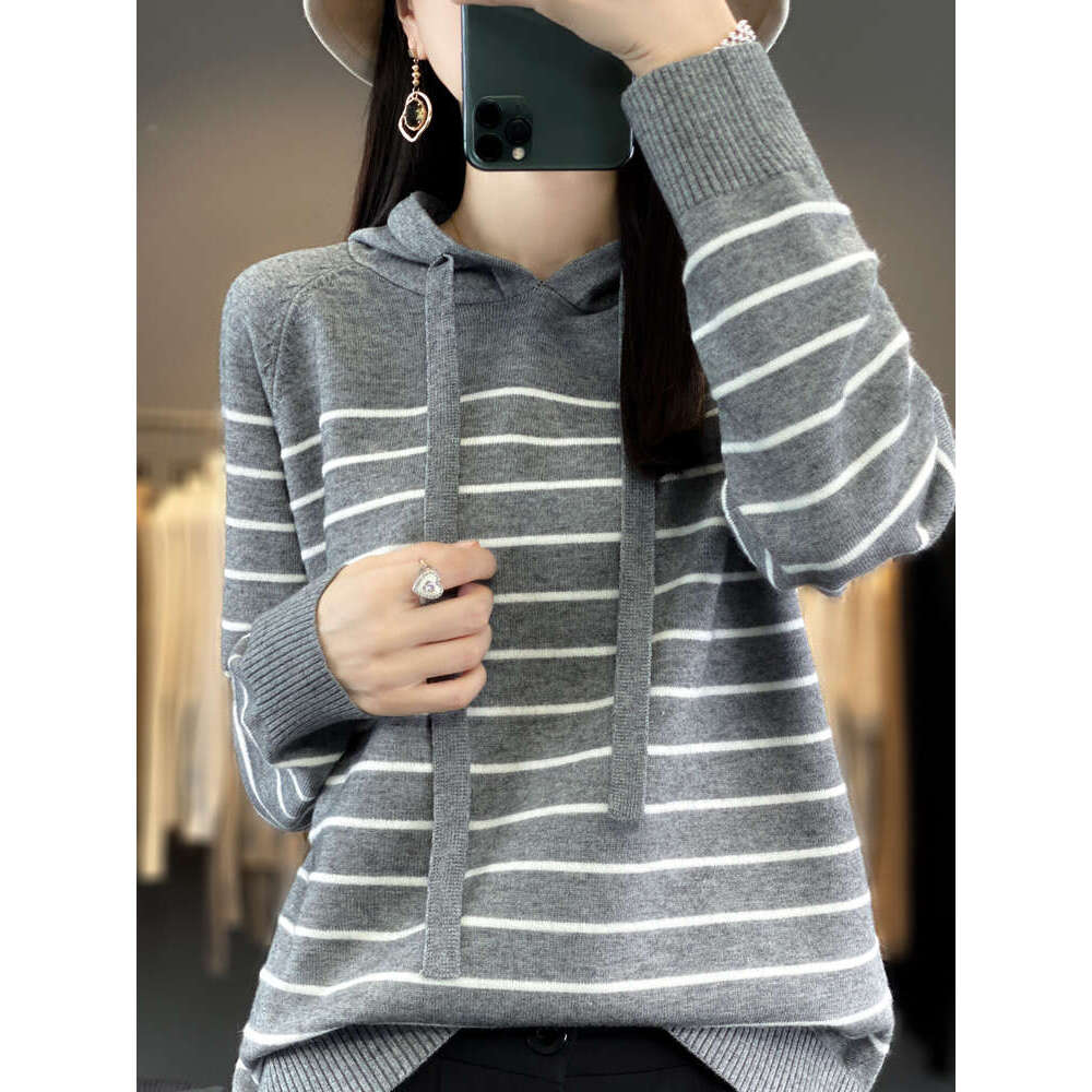 Striped New Wool Hoodies And Sweatshirts For Women Long Sleeve Sweaters Knitted Jumpers Female Outerwears Fashion Hoody Clothing