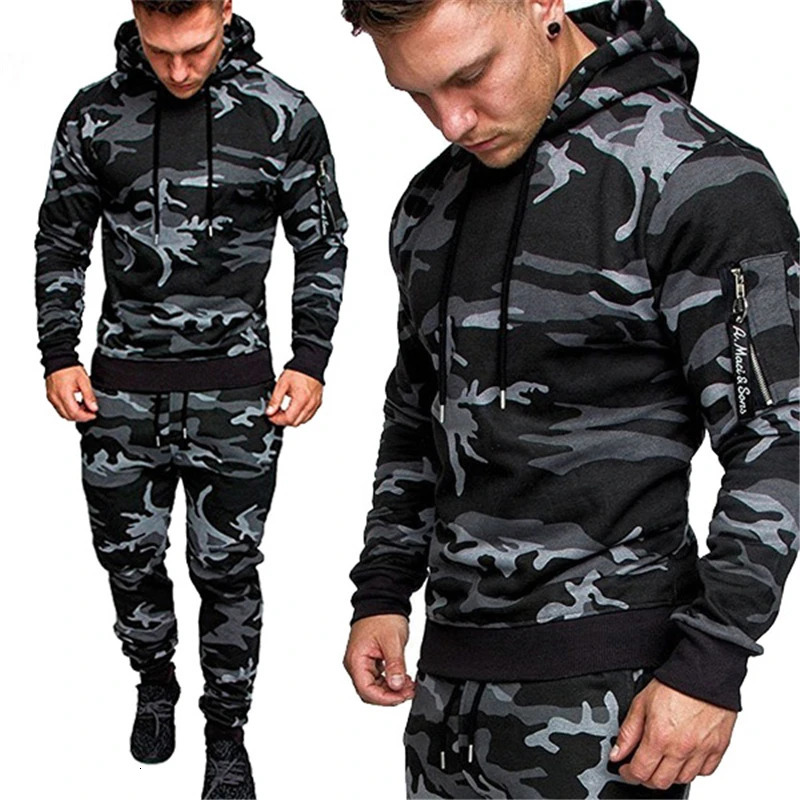 Mens sports shirt set two-piece casual jogging warm and breathable fitness sports shirt set hooded sweatshirtTrouthers 241023