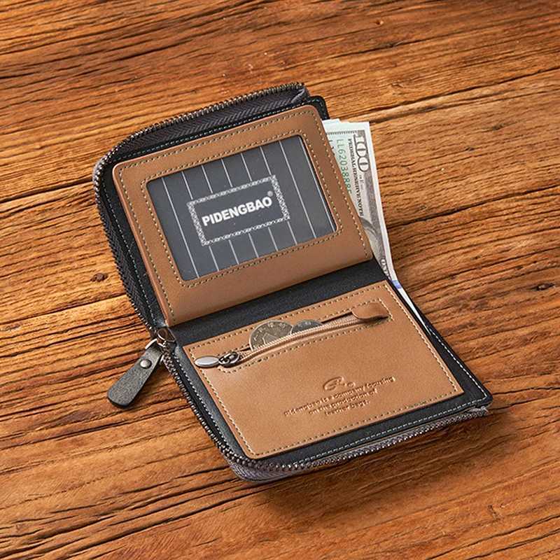 mens wallet zipper short leather mens wallet multifunctional pocket double folding wallet fashionable bank card holder Z250411