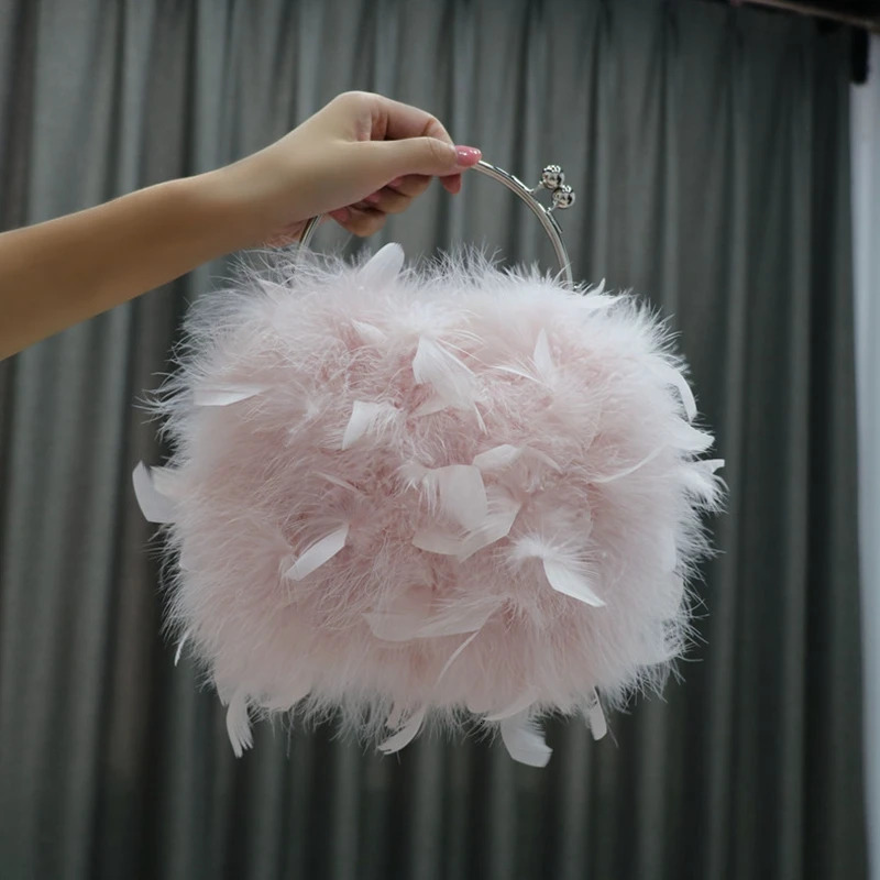 30 color fur floral bridal party clutch bag ladies wedding wallet and handbag small shoulder bag with feather bag 241023