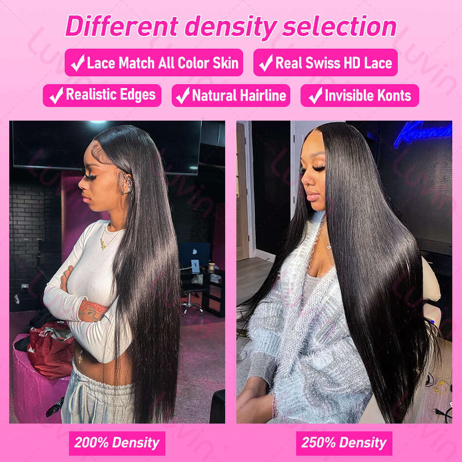 Luvin HD 13x6 250% Bone Straight 40 Inches Lace Front Human Hair Wigs Transparent Brazilian Straight 13x4 Lace Frontal Wig
