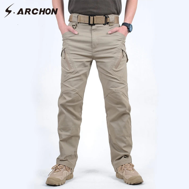 IX9 97% pure cotton mens military tactical cargo pants mens special combat troops soldiers mens casual multi pocket elastic cotton pants 240930