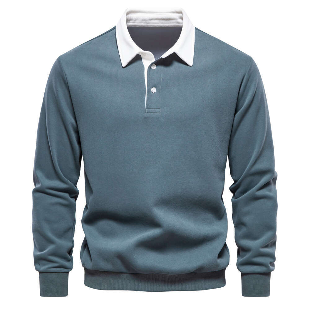 Autumn New Fashion Soild Color Design Polo Neck Sweatshirts for Men Casual and Social Wear Quality Cotton Mens s