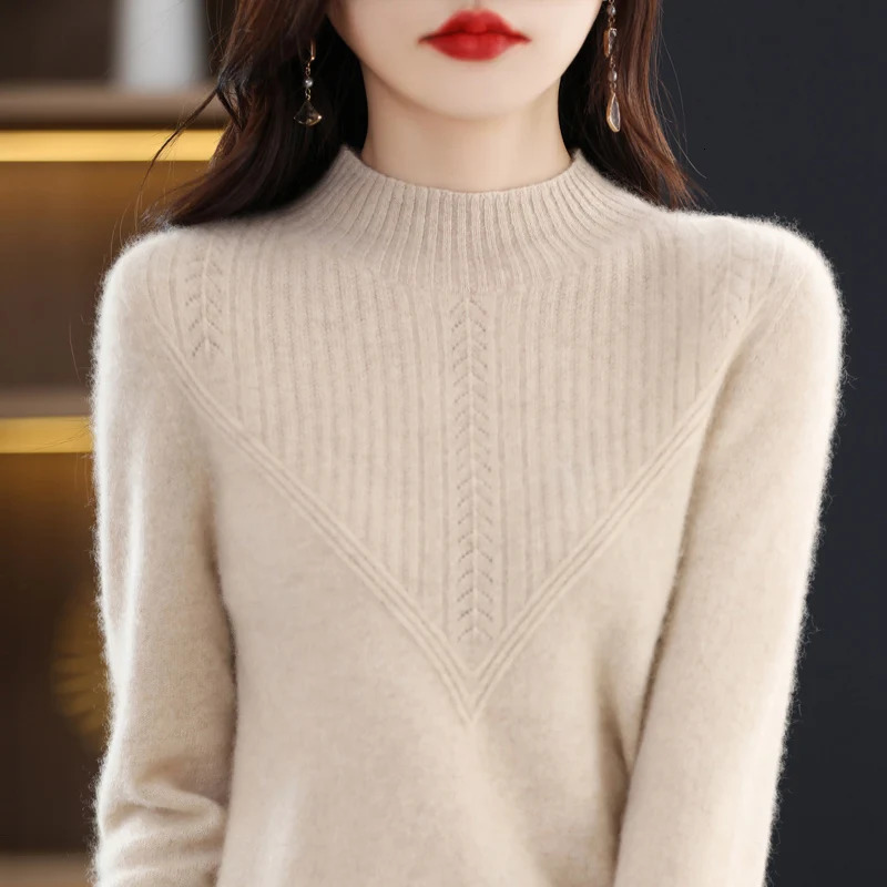 100% merino sweater womens turtleneck pullover loose knit bottoming shirt autumn and winter long sleeve cashmere top 241021