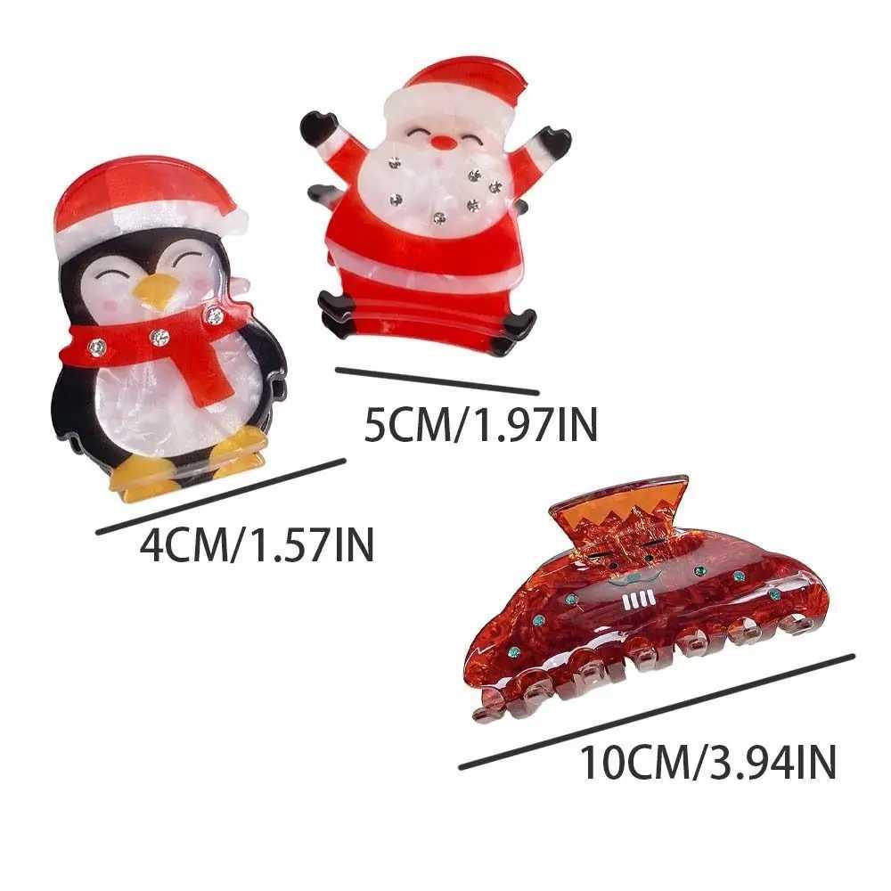Deer Christmas Elk Hair Claw Kawaii Penguin PVC Snowman Hair Clip Korean Style Geometric Santa Claus Shark Clip PartyX241021