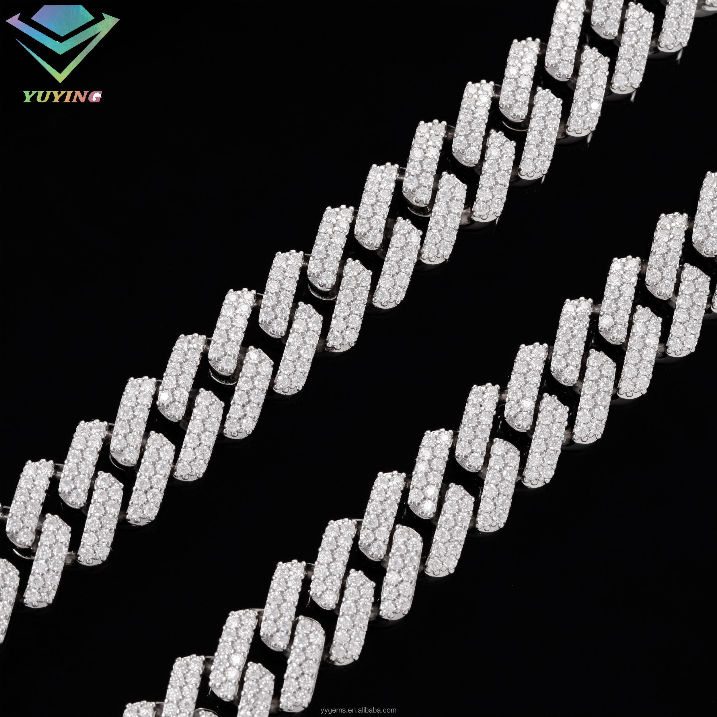 S925 Sterling with Iced Out 2row 13mm Vvs Moissanite Cuban Moissanite Diamond Chain Cuban Link Moissanite Necklace Bracelet