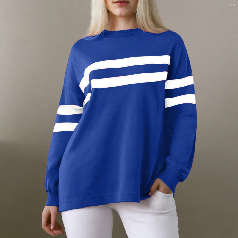 Womens Hoodies Classic Hoodless Women Autumn Winter Fashion Loose Sweatshirt Round Neck Long Sleeve Top Casual Color Patchwork Cloth