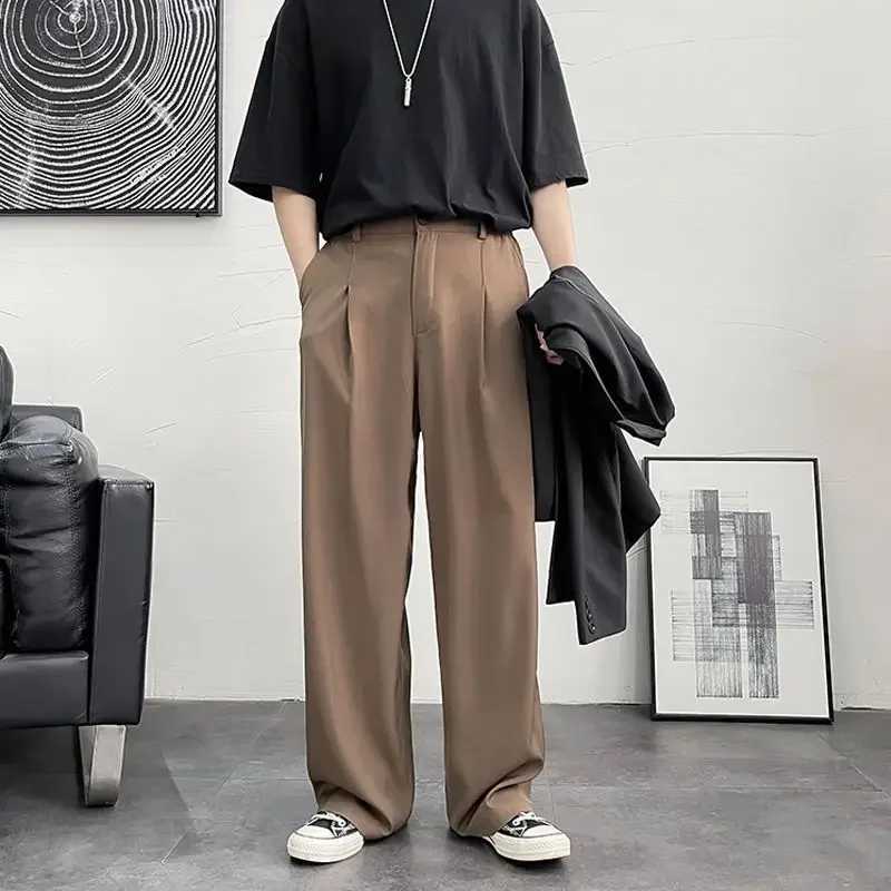 Draped Man Suits Pants Black Trousers for Men Fluid Wide Leg High Quality Designer Clothes Elegant Vintage Fabric Cheap SpringX241023