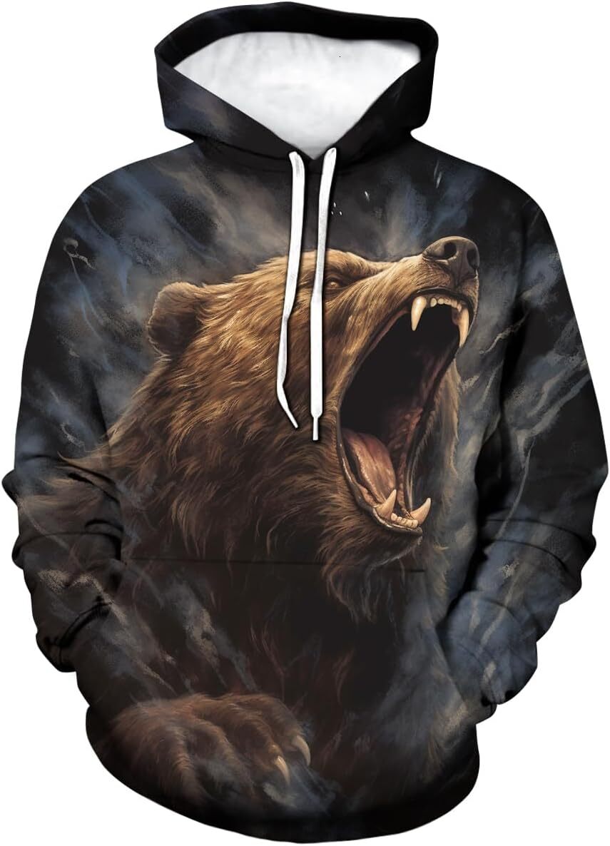 Hoodie for Mens Womens Novelty Bear Graphic Hoodie Cool Animal Print Hoodies Sweatshirt Pullover for Men Women Graphic Hoodies sweatshirt Trendy Warmt