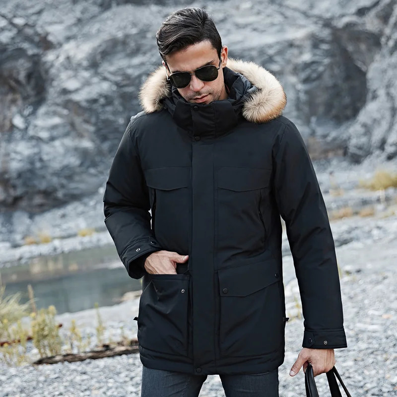 -40 degree white duck down jacket mens thick winter large fur collar warm park waterproof and windproof high-quality 241022