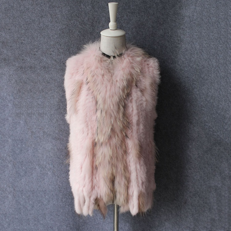 OC 407M18 Women's Coats Rabbit Fur Vest Raccoon Fur Collar True Fur Grass Winter Warm Jacket