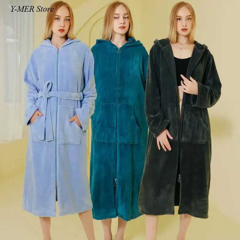 Couples winter autumn Spwear warm flannel bathroom dress hooded evening dress mens Spwear loose casual thick home clothes W241023