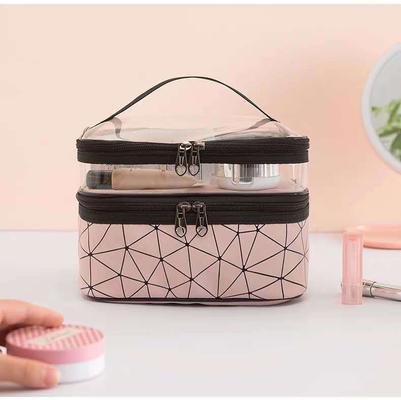 2025 Designer designer large 3 new capacity portable cosmetic double layered bag box with checkered pattern for womens storage makeup