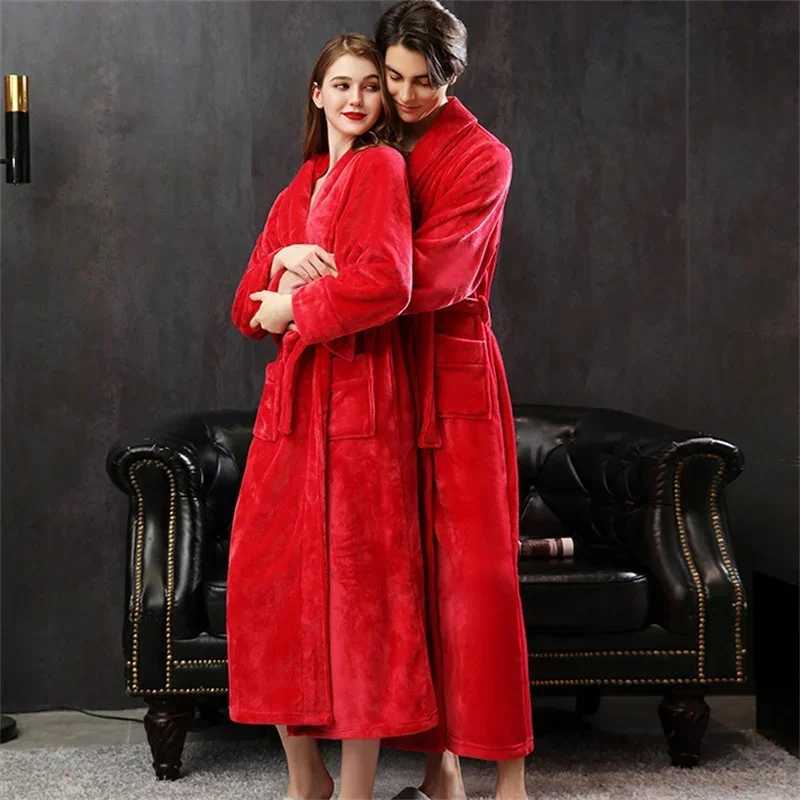 Red Bridal Room Bridal Wedding Dress Coral Fce Thick Spwear Flannel Couple Long Bathroom Autumn Family Clothing Lounge Clothing W241023