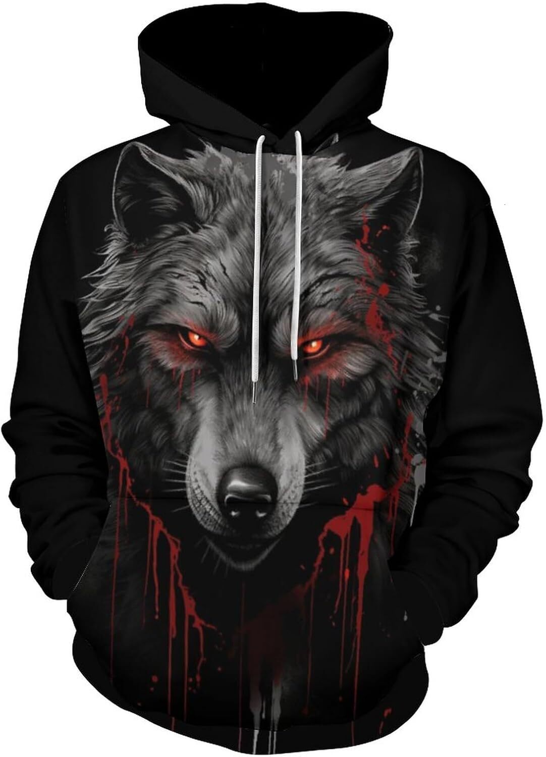 Hoodie for Mens Womens Mens Red Eyed Wolf Hoodie Novelty Animal Sweatshirt Fashion Long Sleeve Hoodies Graphic Hoodies sweatshirt Trendy Warmth