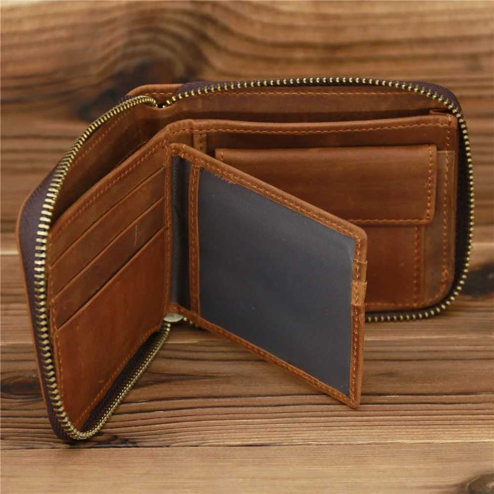 Mens leather zipper wallet card holder cash coin pocket mens large solid standard wallet Z250411