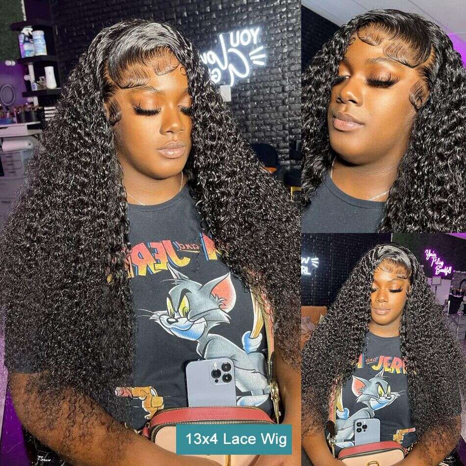 180 Density HD 13X6 Transparent Deep Water Wave Curly Human Hair Lace Frontal Wig 30 34 Inch 13X4 Lace Front Human Hair Wigs