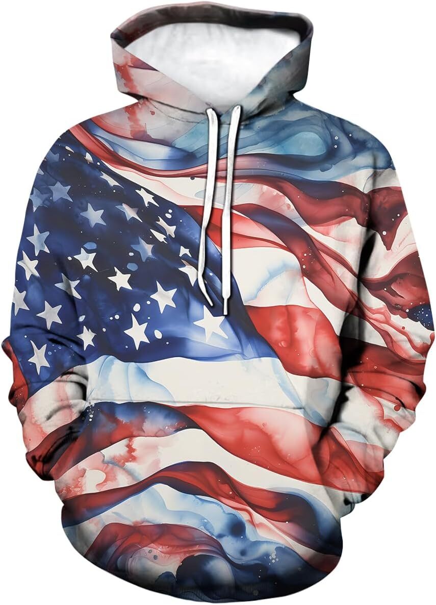 Hoodie for Mens Womens Mens Hawaiian American Flag Pattern Hoodie Vintage Casual 3D Cool Graphic Hooded Sweatshirts Pullover Graphic Hoodies sweatshir