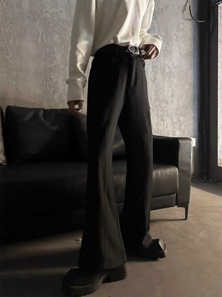 Bell Mouth Vintage Mens Summer Pants Brown Fluid Flared Male Suit Trousers Draped Formal Designer Casual Korean Style ClothesX241023