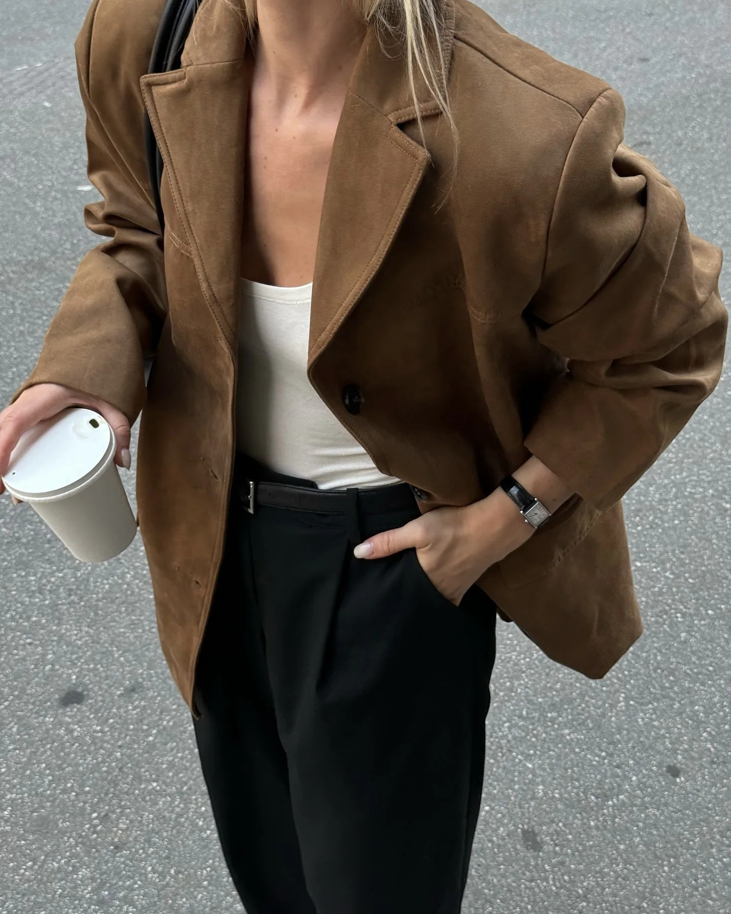 Womens suede single-layer long sleeved large pocket set womens solid color casual jacket spring summer womens 241023