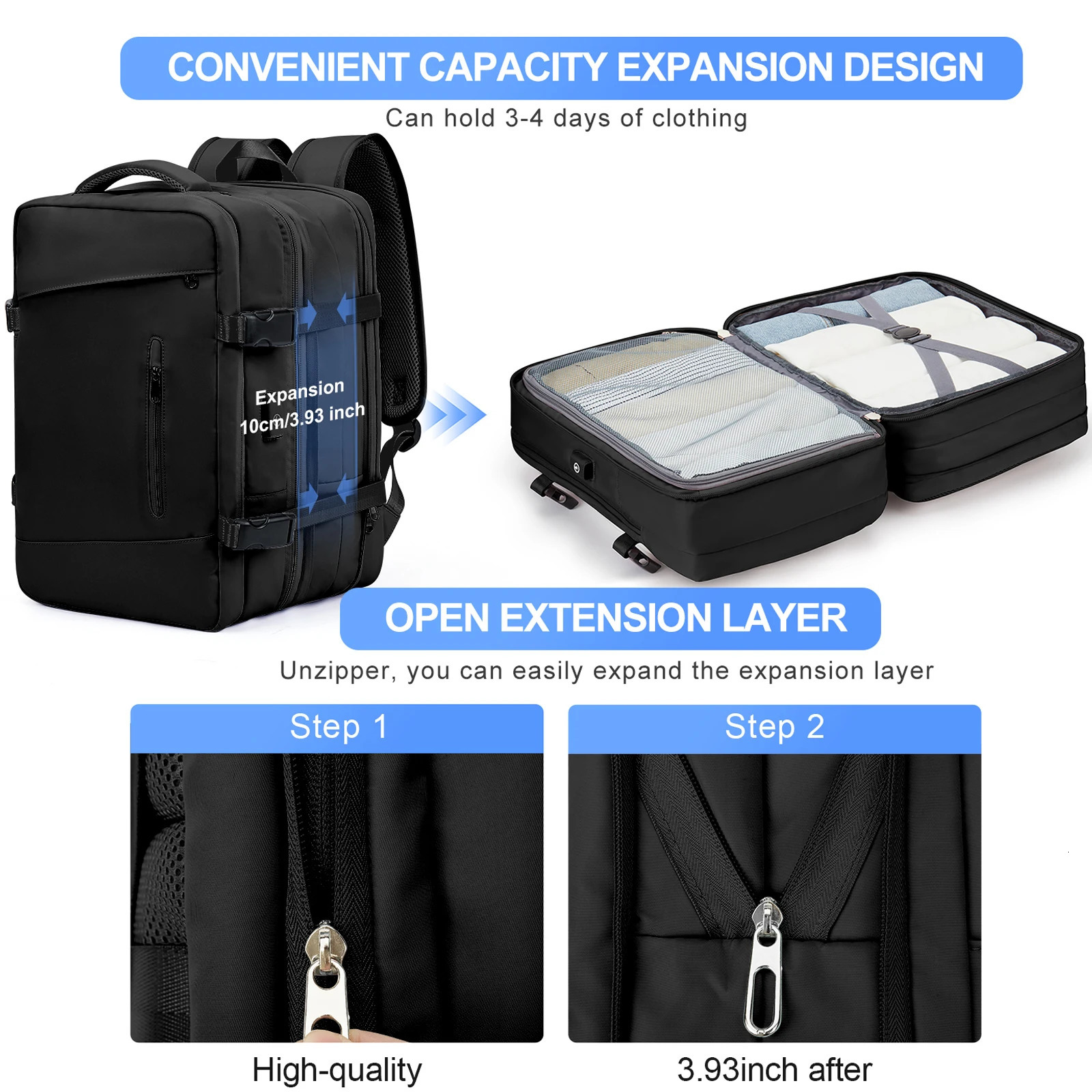 Mens Large Travel Backpack 40L Expandable Womens Backpack Handheld Waterproof Backpack with USB Outdoor Hiking Backpack 241023