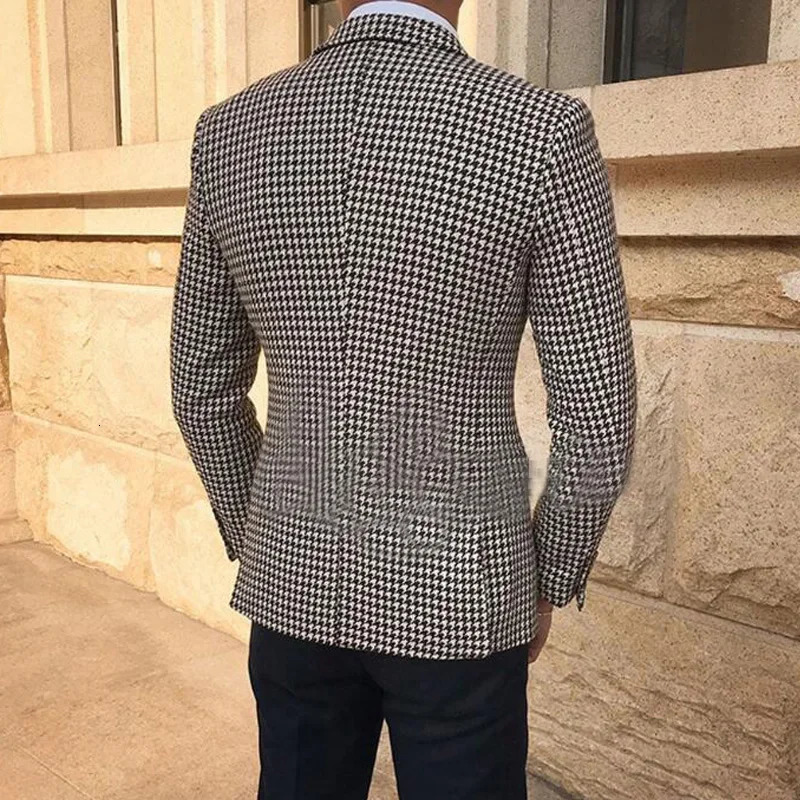 Houndstooth Plaid mens casual jacket one-piece suit jacket double-sided slotted slim fit mens jacket fashion inventory 241023