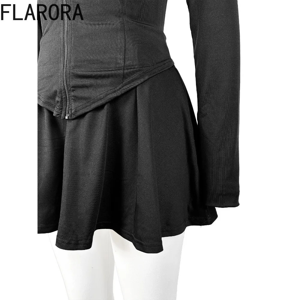 Flarora Trendy Sport womens two-piece set womens ultra-thin zipper jacket mini pleated ski set ski shirt with shorts inside 241023