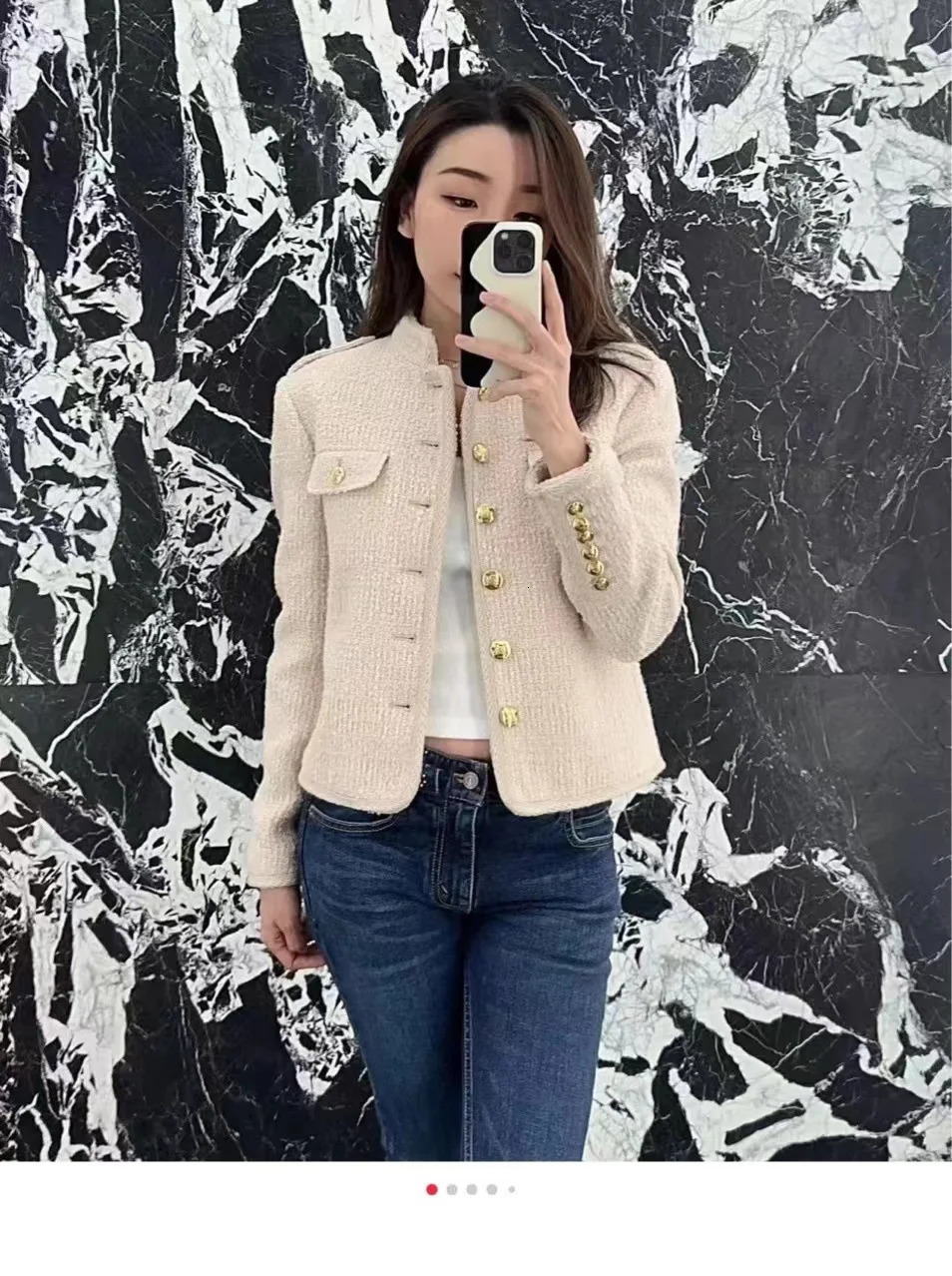 French single corset tweed stand up collar jacket womens short jacket 241023