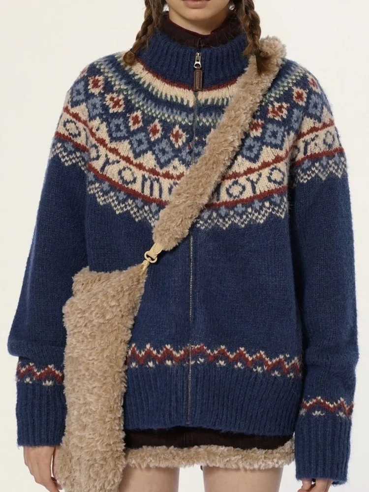 Sweet Christmas Vintage Cardigans Women Harajuku Zipper Grunge Sweaters Loose Streetwear Knitted Coats Y2k Aesthetic 241022