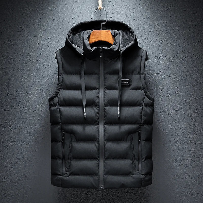 Mens loose casual jacket with sleeveless zipper vest mens solid color autumn warm vest mens upright collar oversized 241023