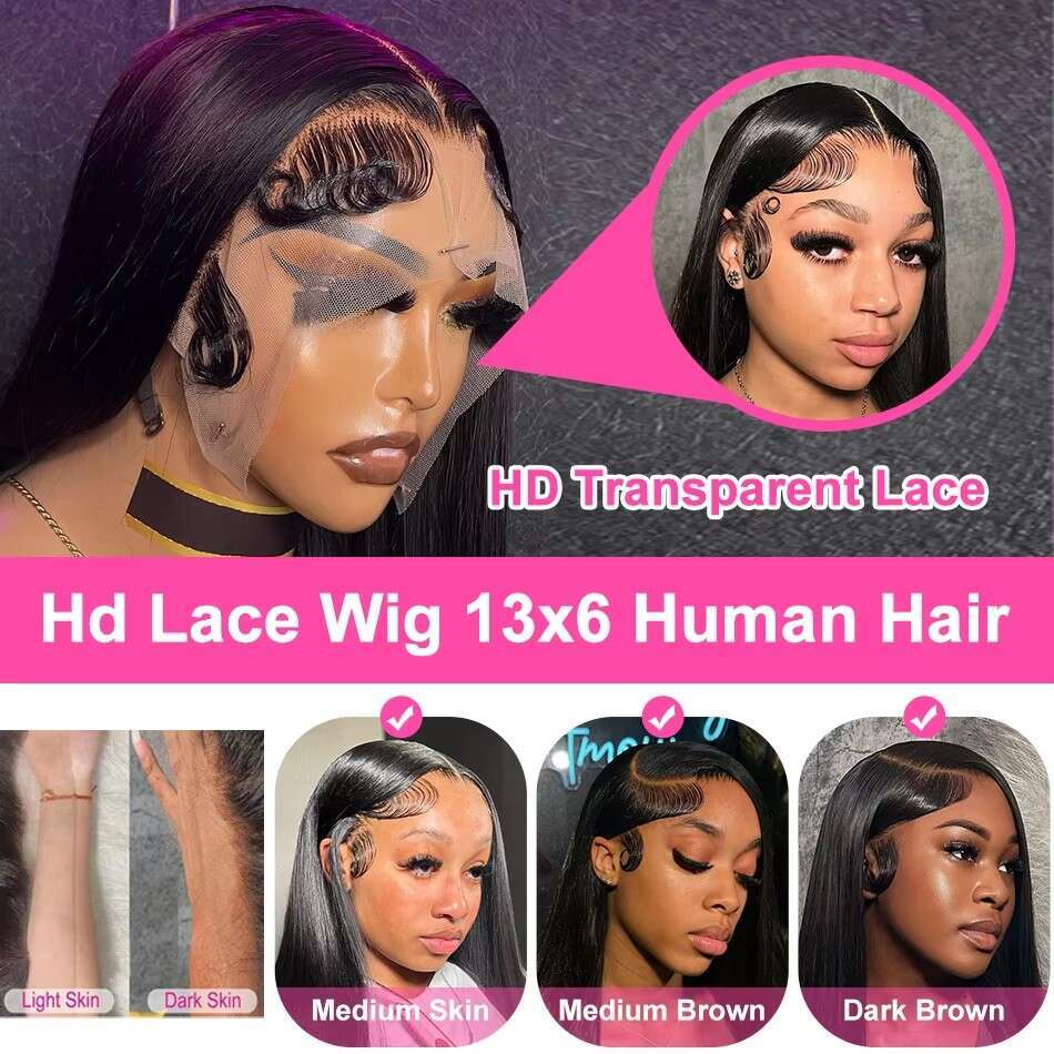 Luvin HD 13x6 250% Bone Straight 40 Inches Lace Front Human Hair Wigs Transparent Brazilian Straight 13x4 Lace Frontal Wig