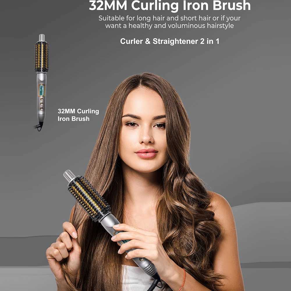 3-in-1 hair straightener anti slip curling iron brush ceramic ion hair heating round brush electric curling iron M250425