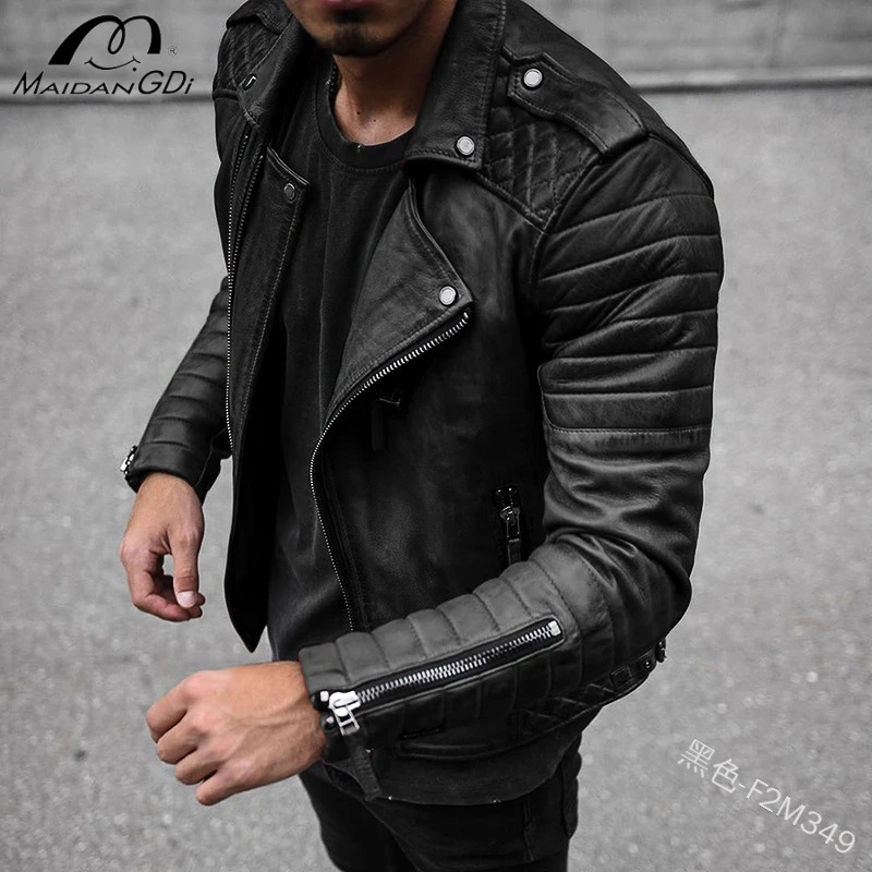 European and American spring/summer fashion slim fit lapel zipper retro style motorcycle mens leather jacket 241023