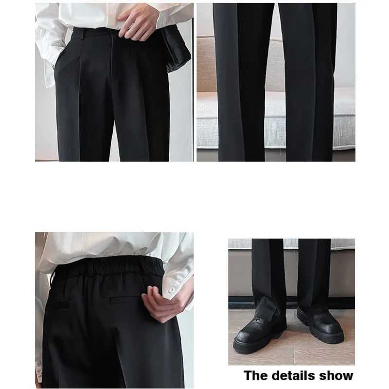 Summer Men Thin Casual Suit Pants Long Straight Drape Silky Wide Loose Trousers Elastic Waist Oversize Clothes Black WhiteX241023