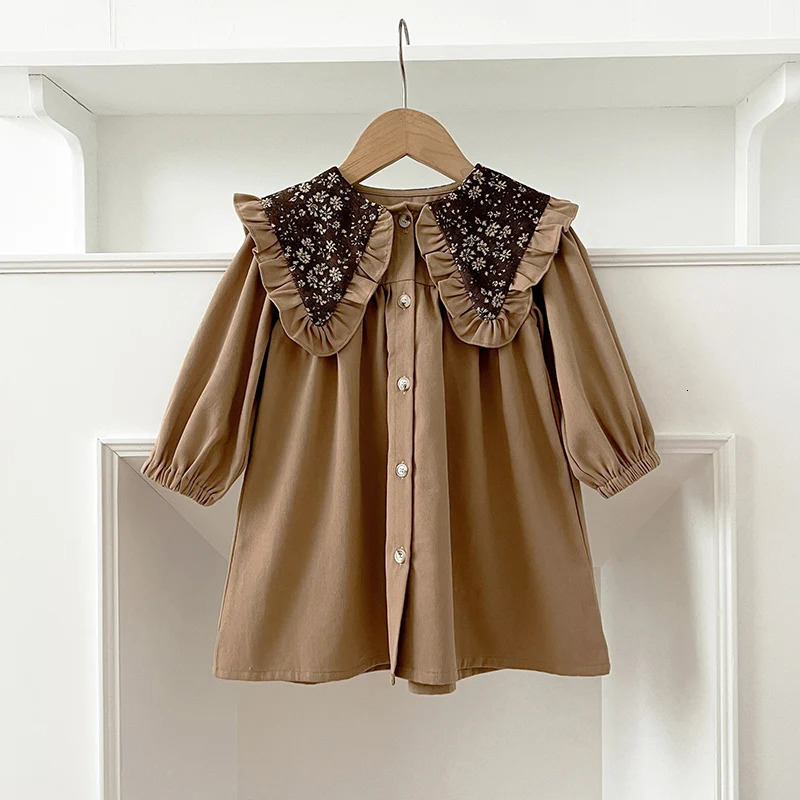 Autumn Baby Girl Dress Large lapel Vintage Long Sleeve Dress Baby Bodysuit Family Matching sisters Set Baby Princess Dress 241022