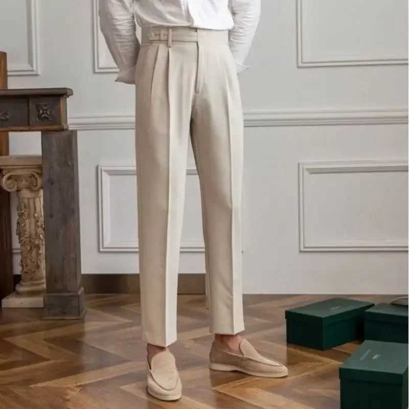 9 Cropped Suit Trousers Brown Plus Big Size Mens Summer Pants New In Designer Clothes Clothing Korean Style Fabric FormalX241023