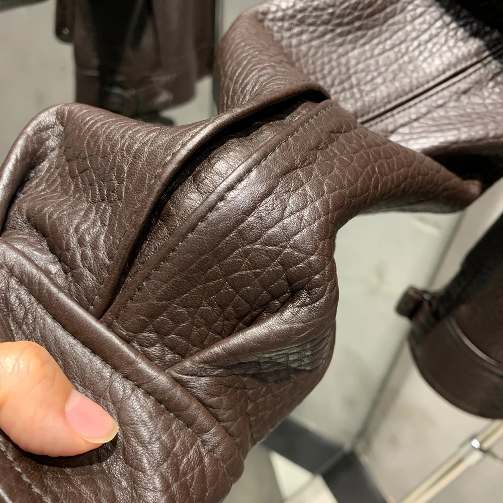 Grey leather jacket womens bicycle leather jacket detachable sleeves bomber in sheepskin H021 241023