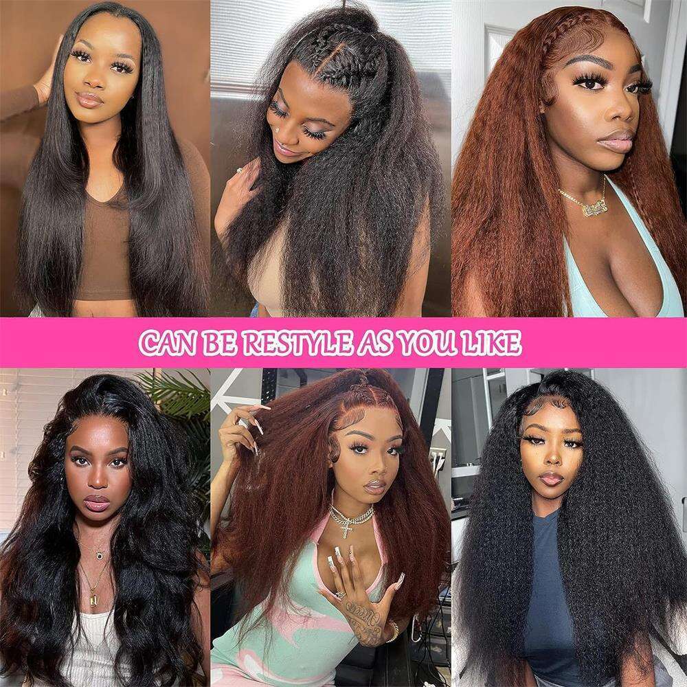 13X4 Kinky Wig Human PrePlucked With Baby Hair Yaki Straight Lace Front Wigs