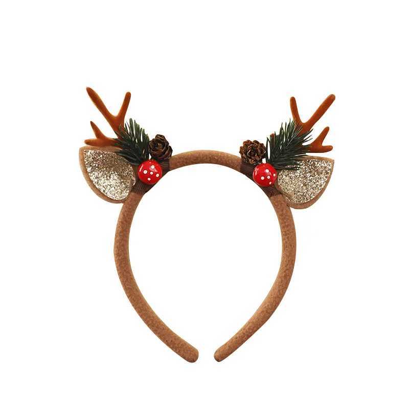 Christmas Headband Reindeer Antlers Horn Flower Hair Band Clasp Headwear for New Year Kids Adult Halloween Cosplay Deer SuppliesX241021