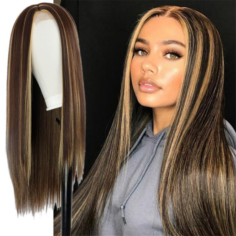 New arrival wig female fashion chemical fiber middle parting long straight hair gradient color long hair